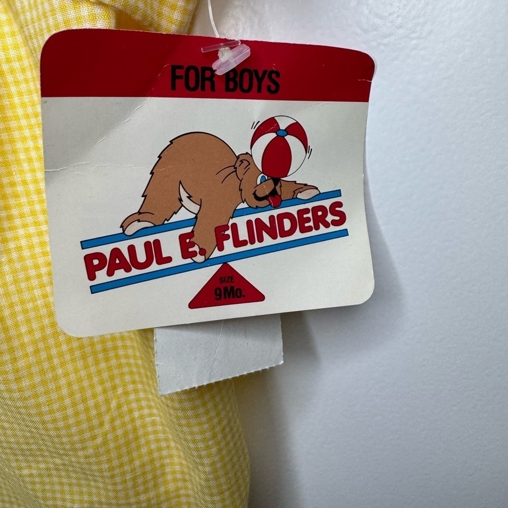 Paul E. Flinders Yellow Gingham Smocked Shortall Embroidered Bunnies 9M - Picture 3 of 5